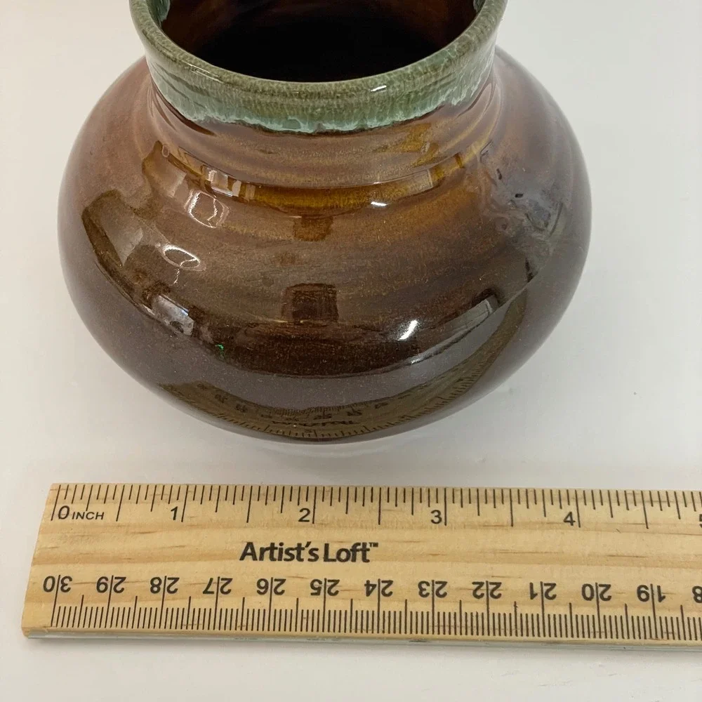 Van Briggle Art Pottery Vase Brown Green Drip Glaze Colorado Springs Signed FW‎